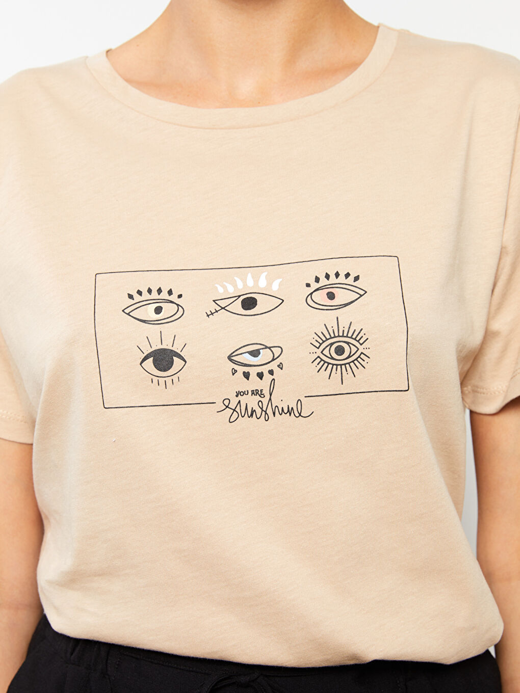 Crew Neck Printed Short Sleeve Cotton Women's T-shirt-2