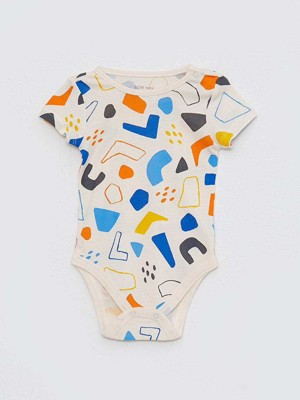 Ekru Bisiklet Yaka Kısa Kollu Baskılı Erkek Bebek Çıtçıtlı Body ve Şort 2'li Takım-1