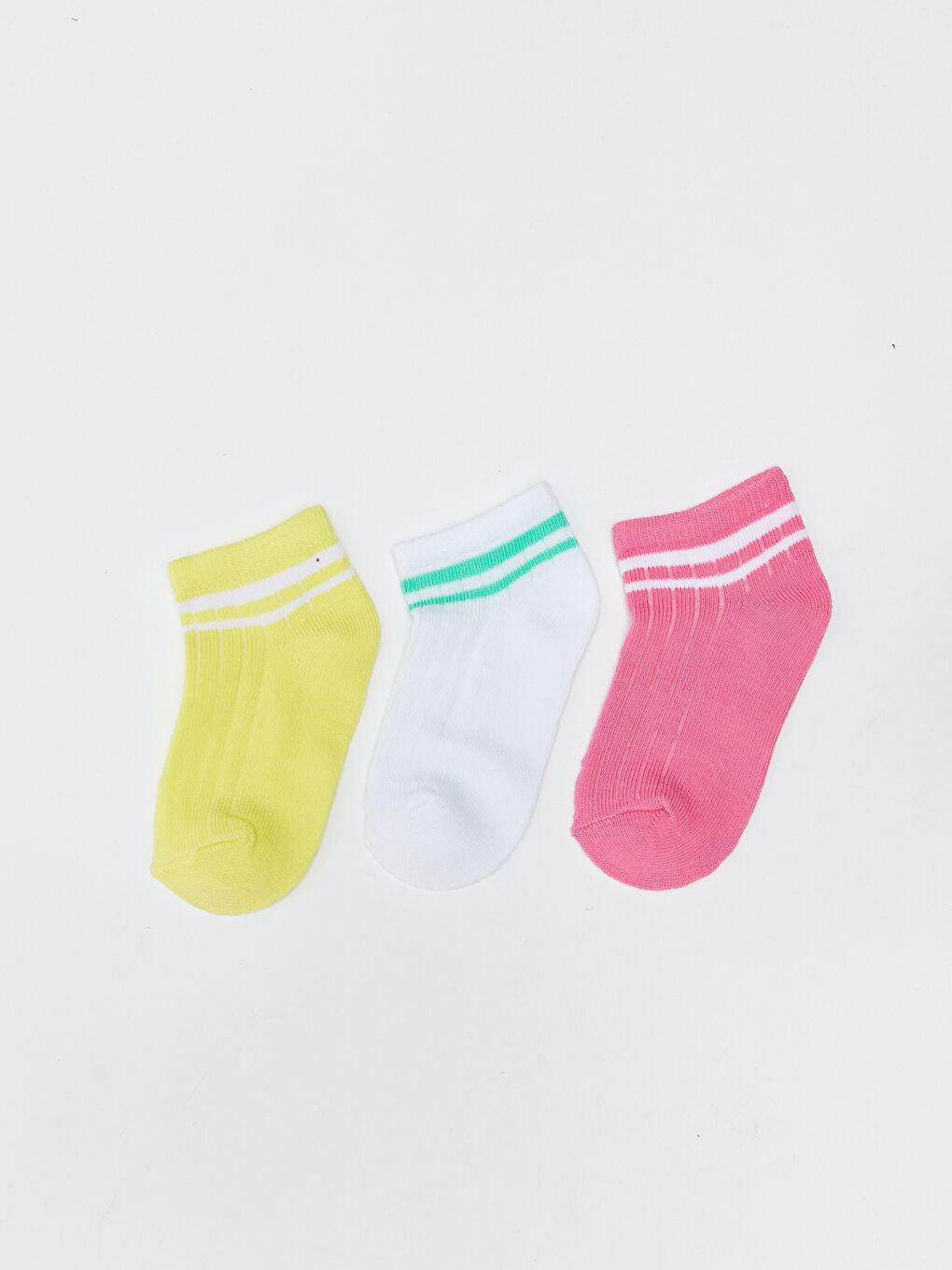 Beyaz Çizgili Kız Bebek Patik Çorap 3'lü-1