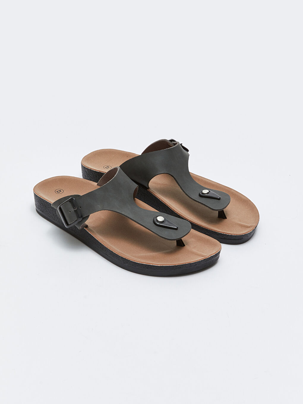 Gri Deri Görünümlü Parmak Arası Erkek Terlik