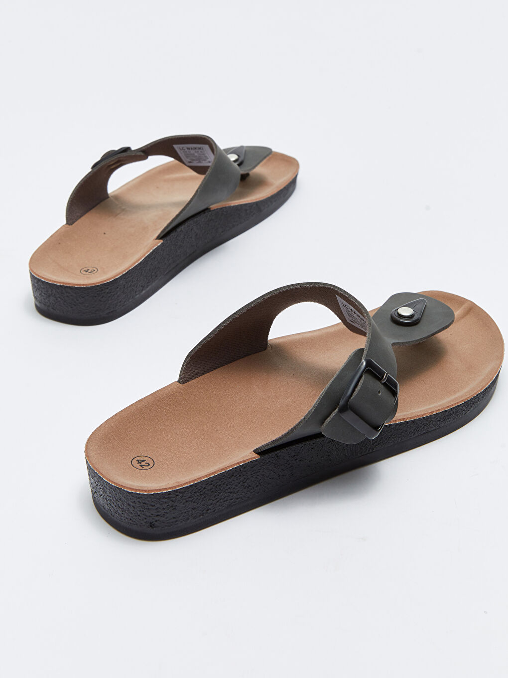 Gri Deri Görünümlü Parmak Arası Erkek Terlik-4