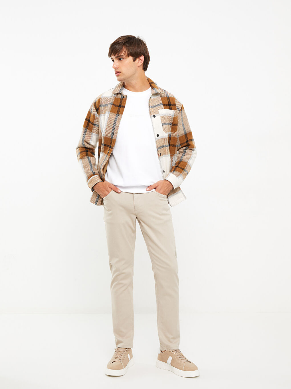 Bej Slim Fit Gabardin Erkek Pantolon