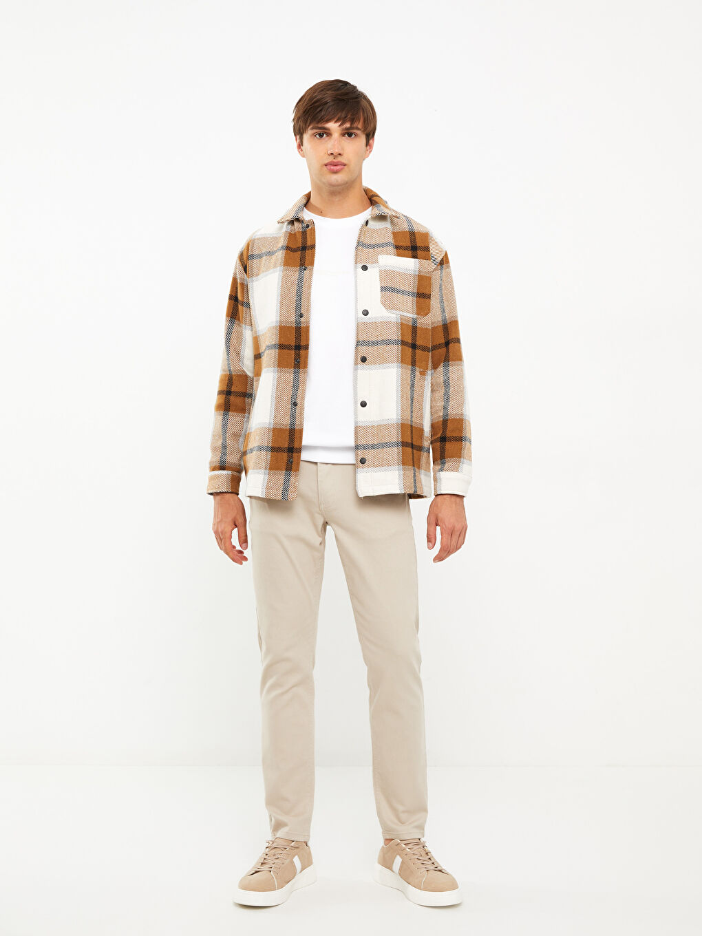 Bej Slim Fit Gabardin Erkek Pantolon-1