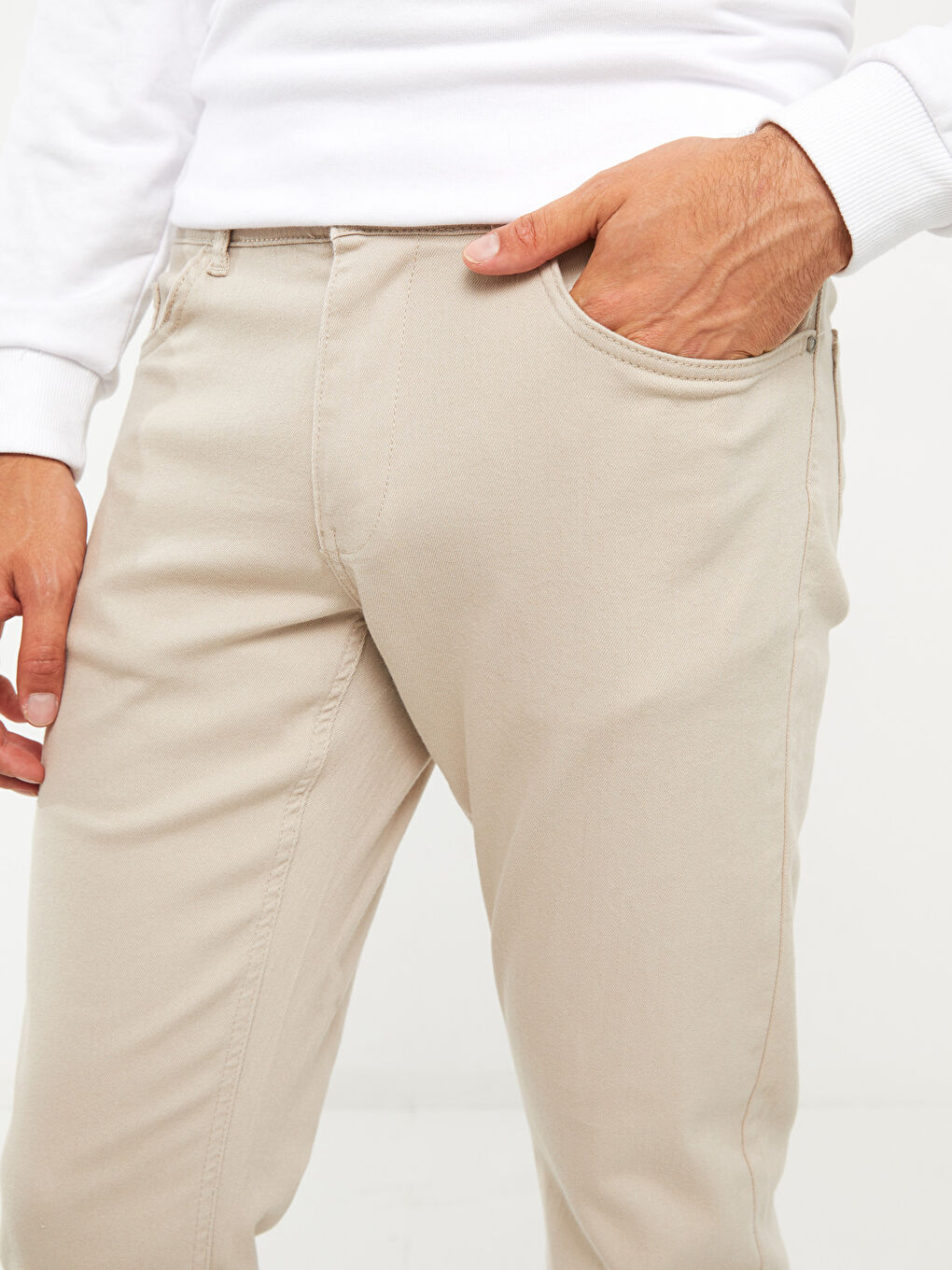 Bej Slim Fit Gabardin Erkek Pantolon-2