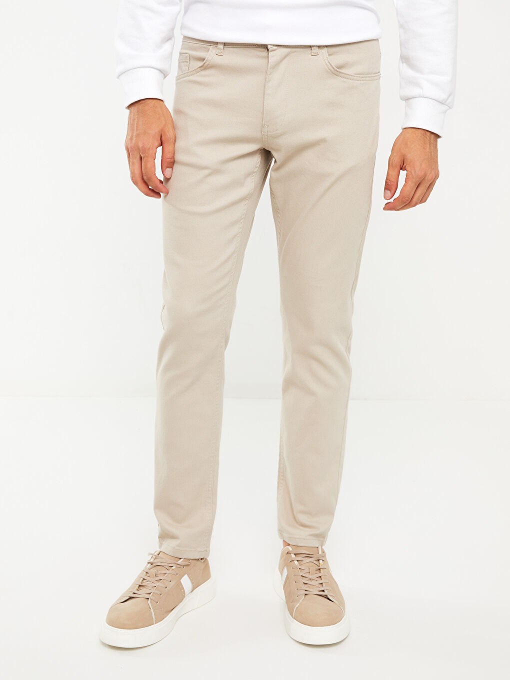 Bej Slim Fit Gabardin Erkek Pantolon-3