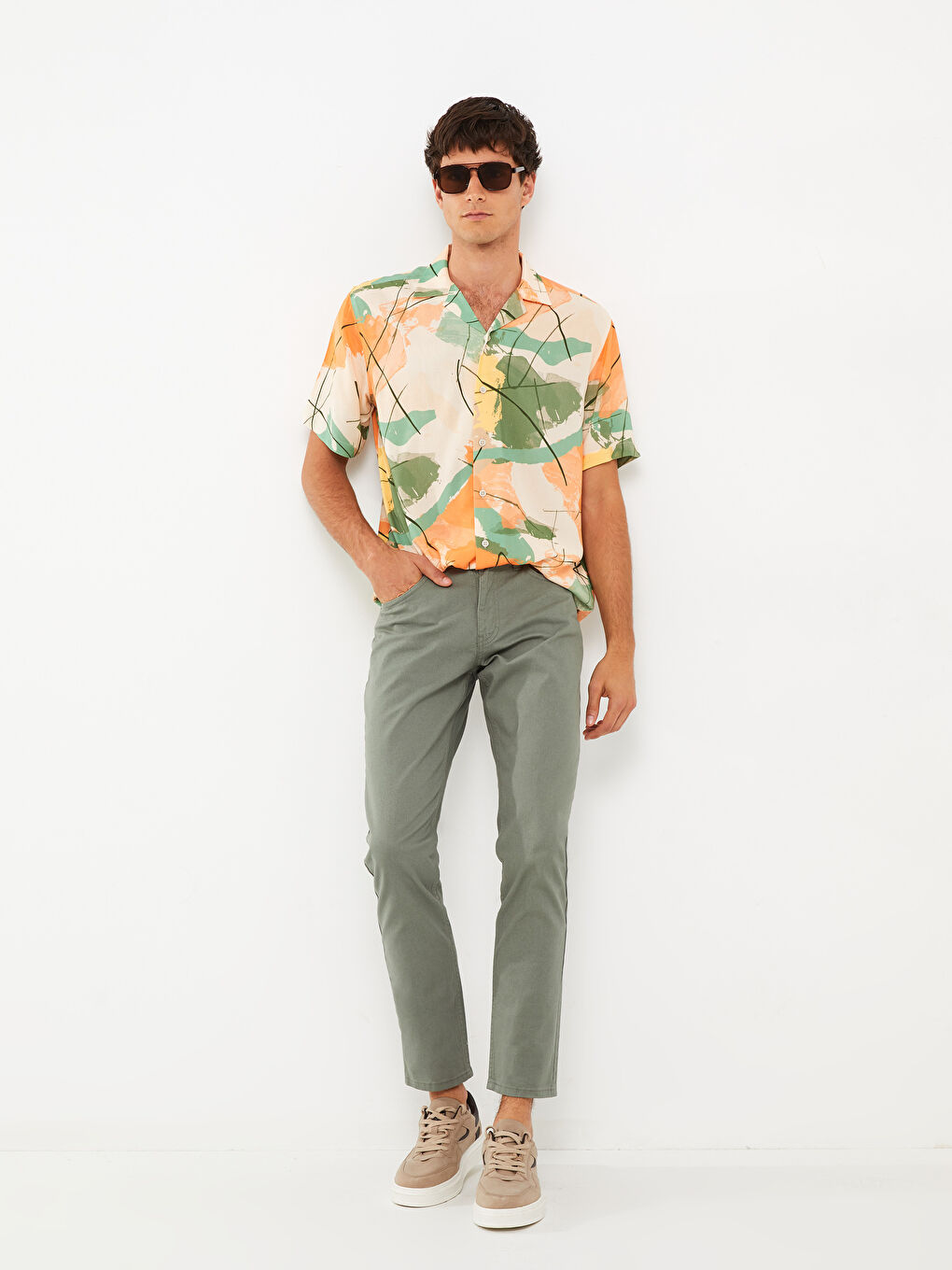 Yeşil Slim Fit Gabardin Erkek Pantolon