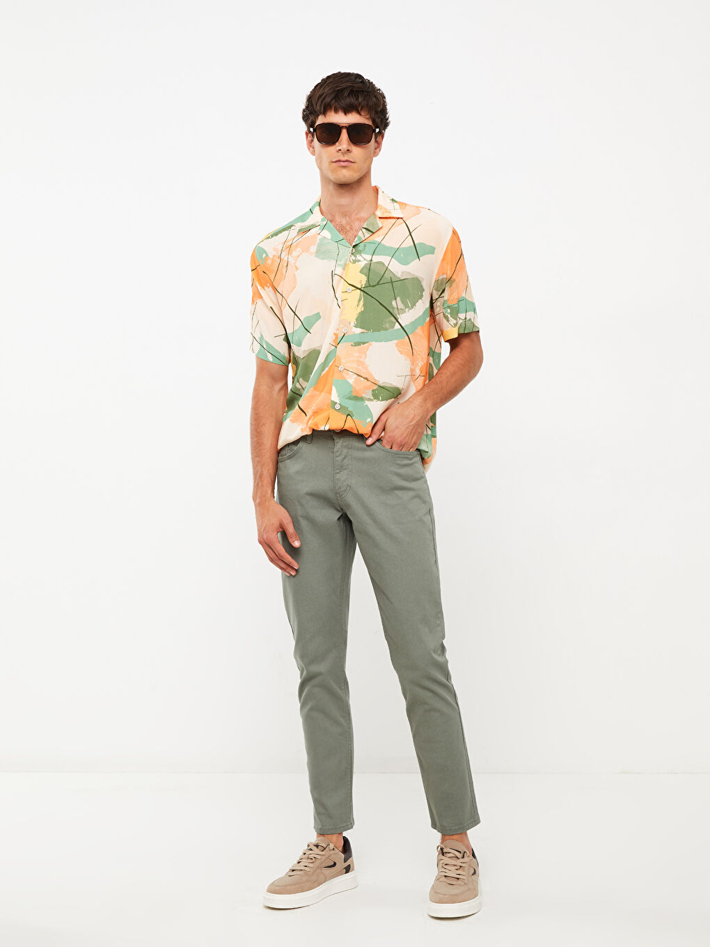 Yeşil Slim Fit Gabardin Erkek Pantolon-1