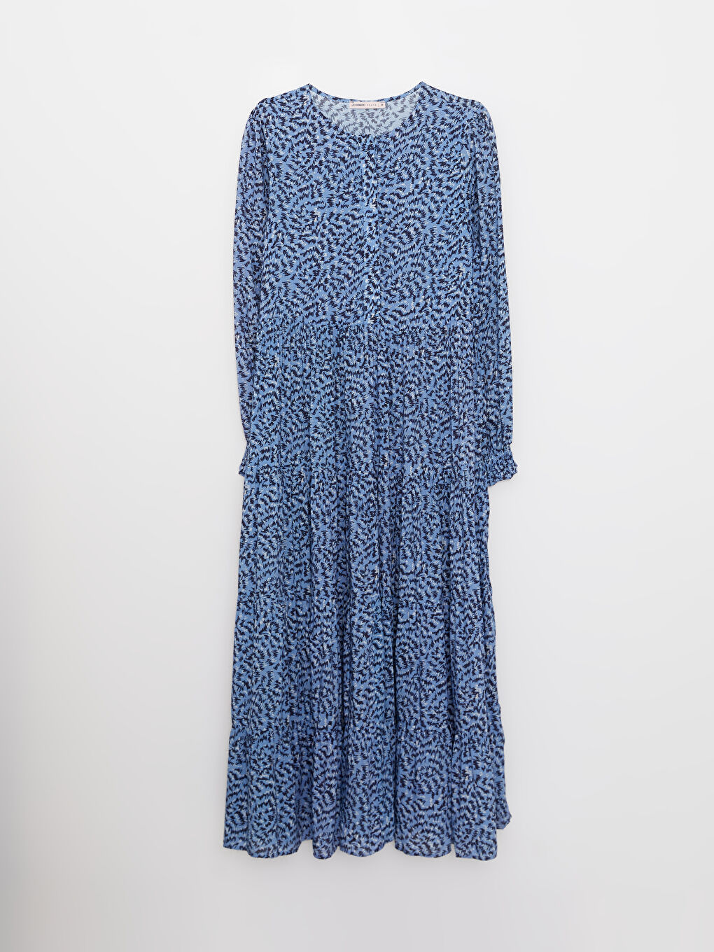 Mavi Bisiklet Yaka Desenli Uzun Kollu Viskon Kadın Elbise-5