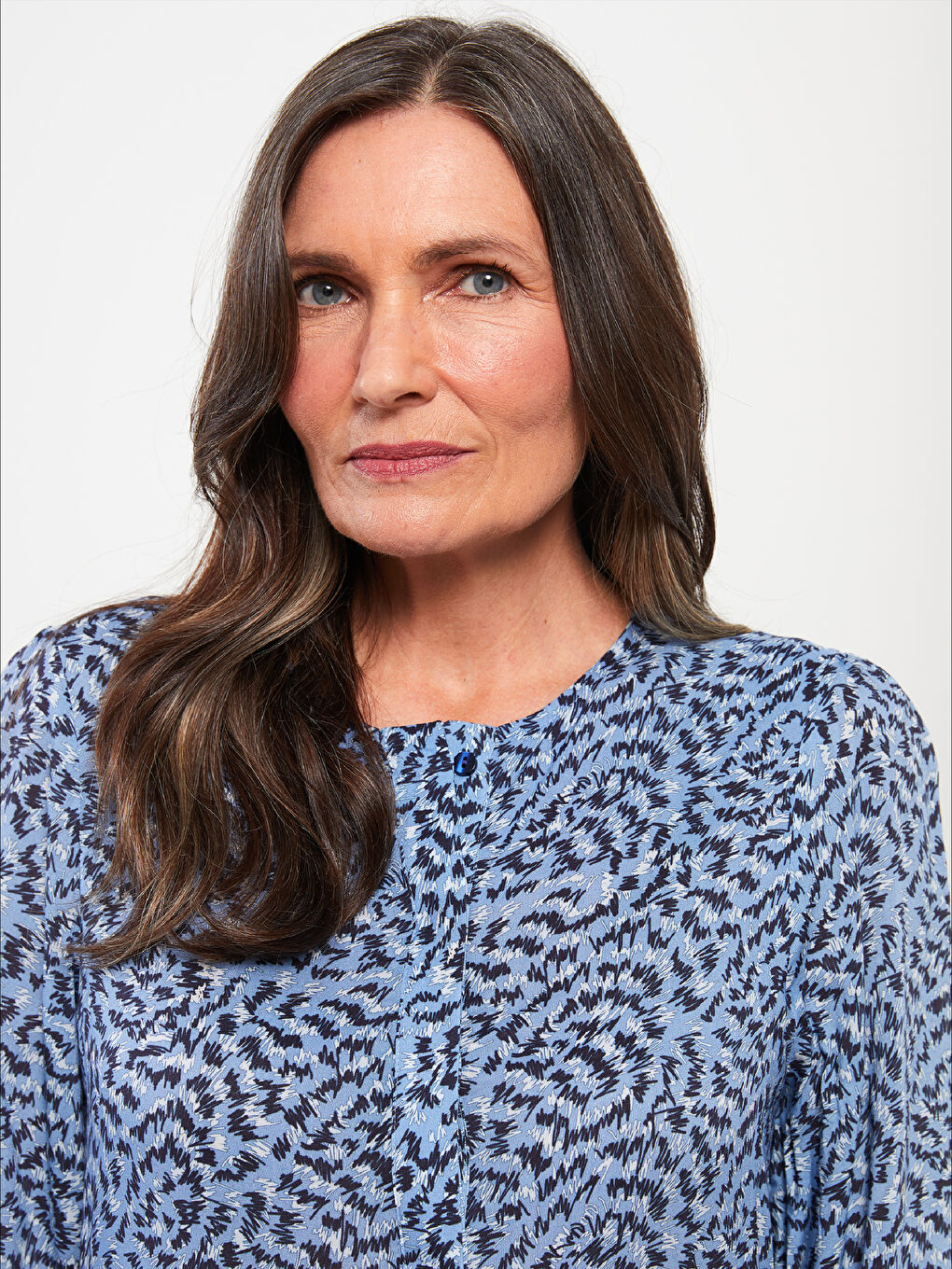 Mavi Bisiklet Yaka Desenli Uzun Kollu Viskon Kadın Elbise-2