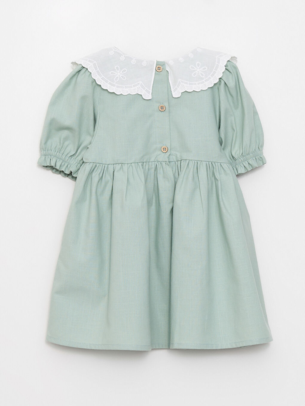 Yeşil Bebe Yaka Kısa Kollu Basic Kız Bebek Elbise-1