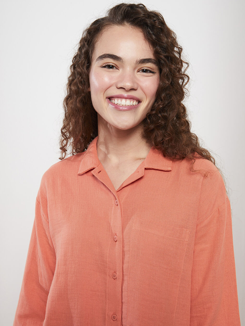 Turuncu Düz Müslin Kadın Gömlek Tunik-2