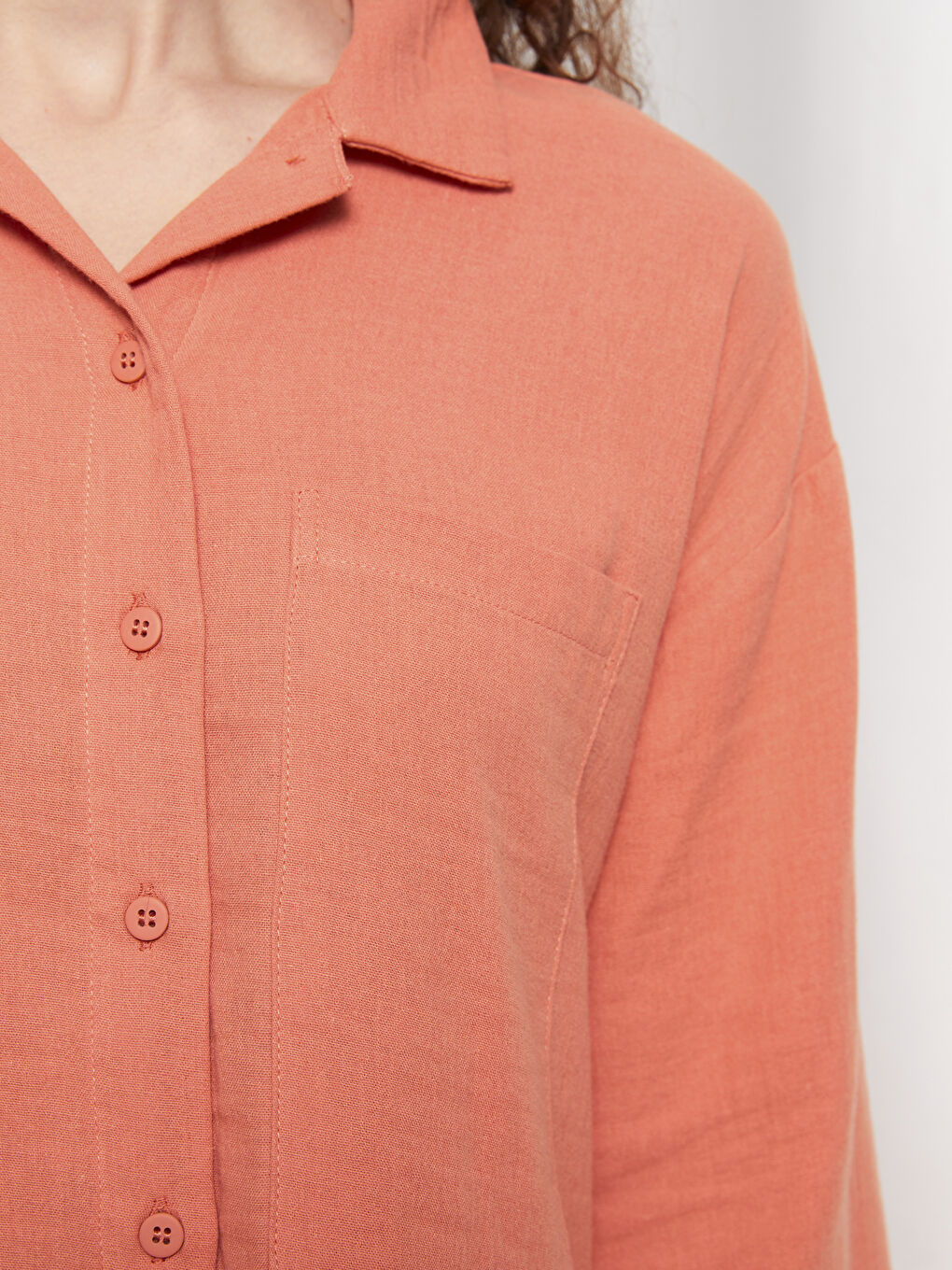 Turuncu Düz Müslin Kadın Gömlek Tunik-3