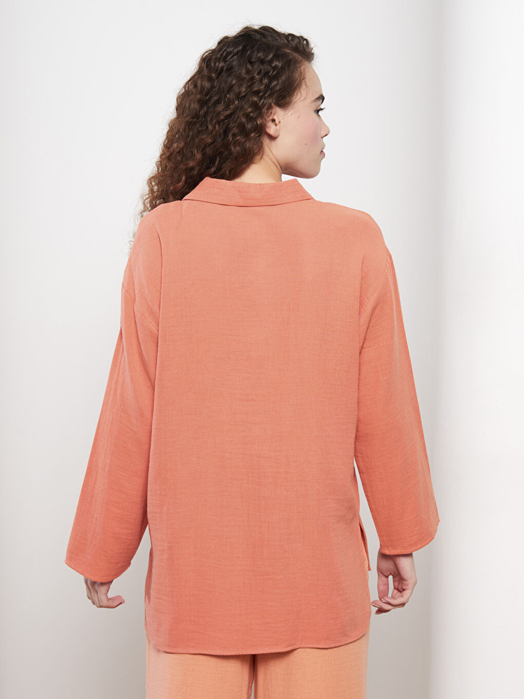 Turuncu Düz Müslin Kadın Gömlek Tunik-4