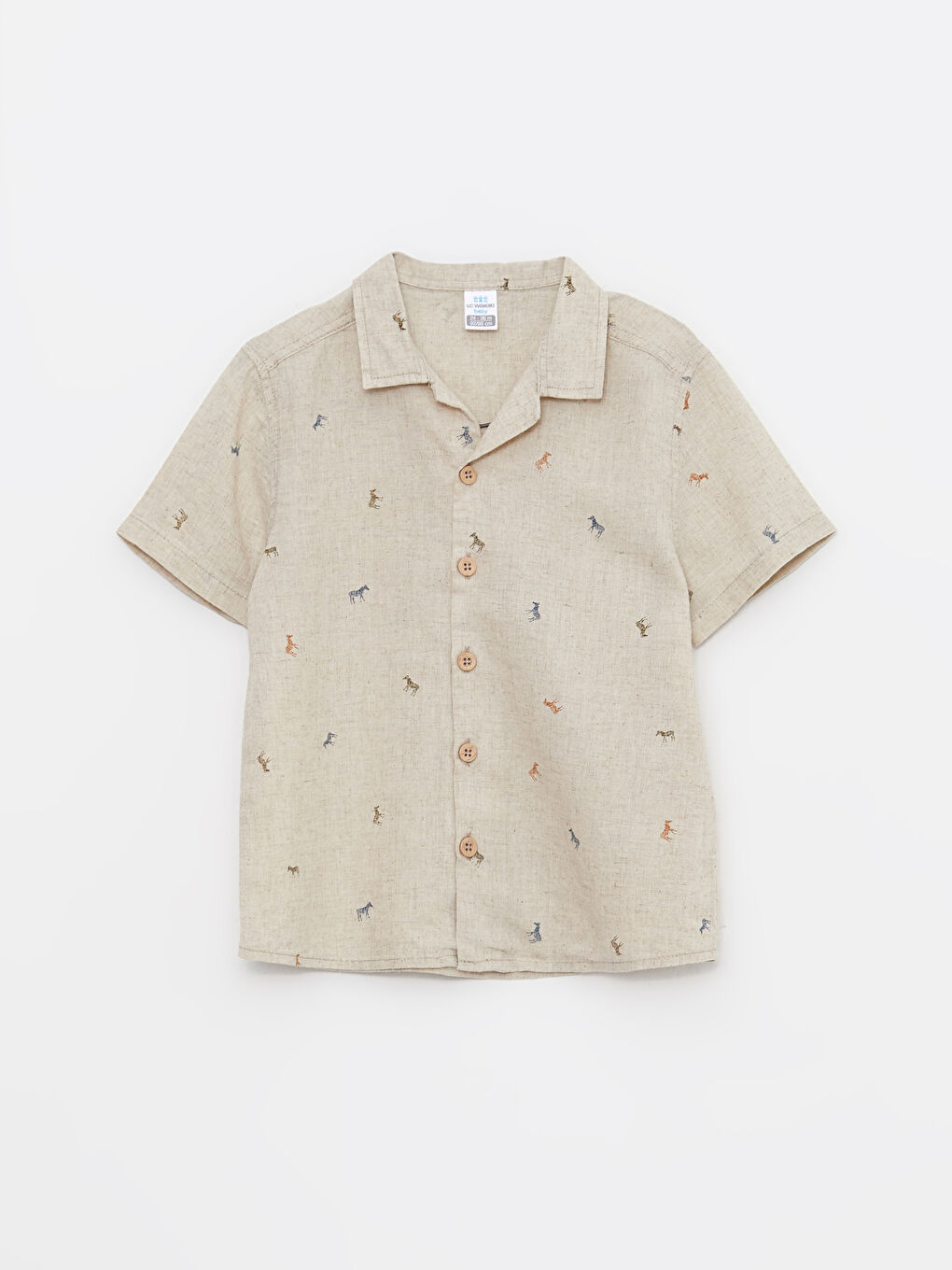 Bej Kısa Kol Baskılı Erkek Bebek Gömlek