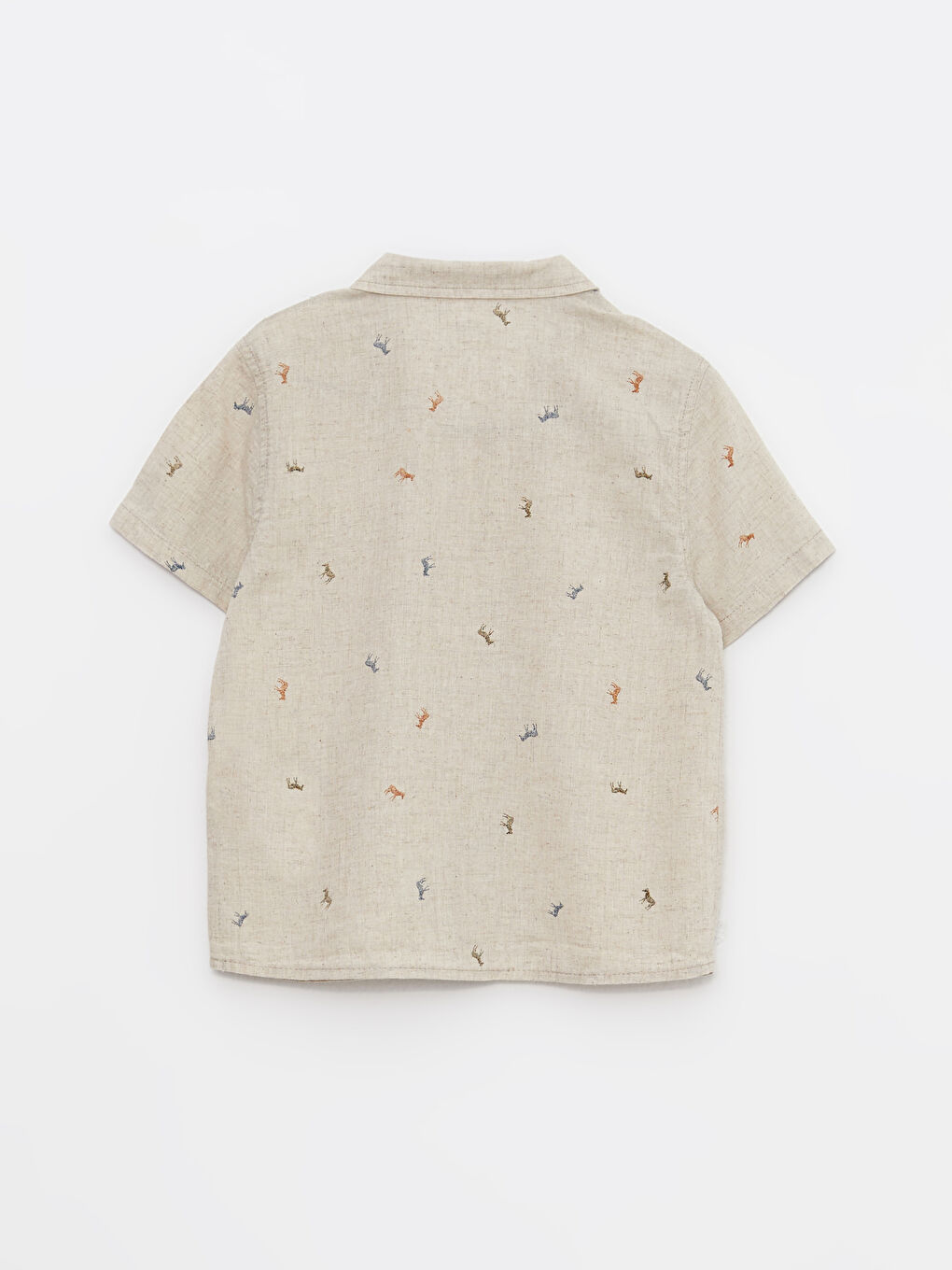 Bej Kısa Kol Baskılı Erkek Bebek Gömlek-1