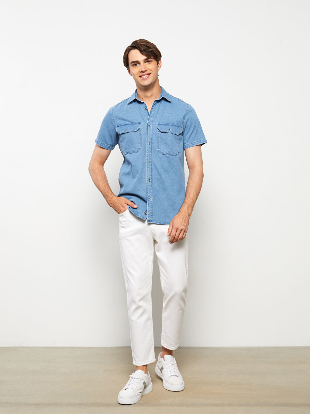 İndigo Regular Fit Kısa Kollu Erkek Jean Gömlek