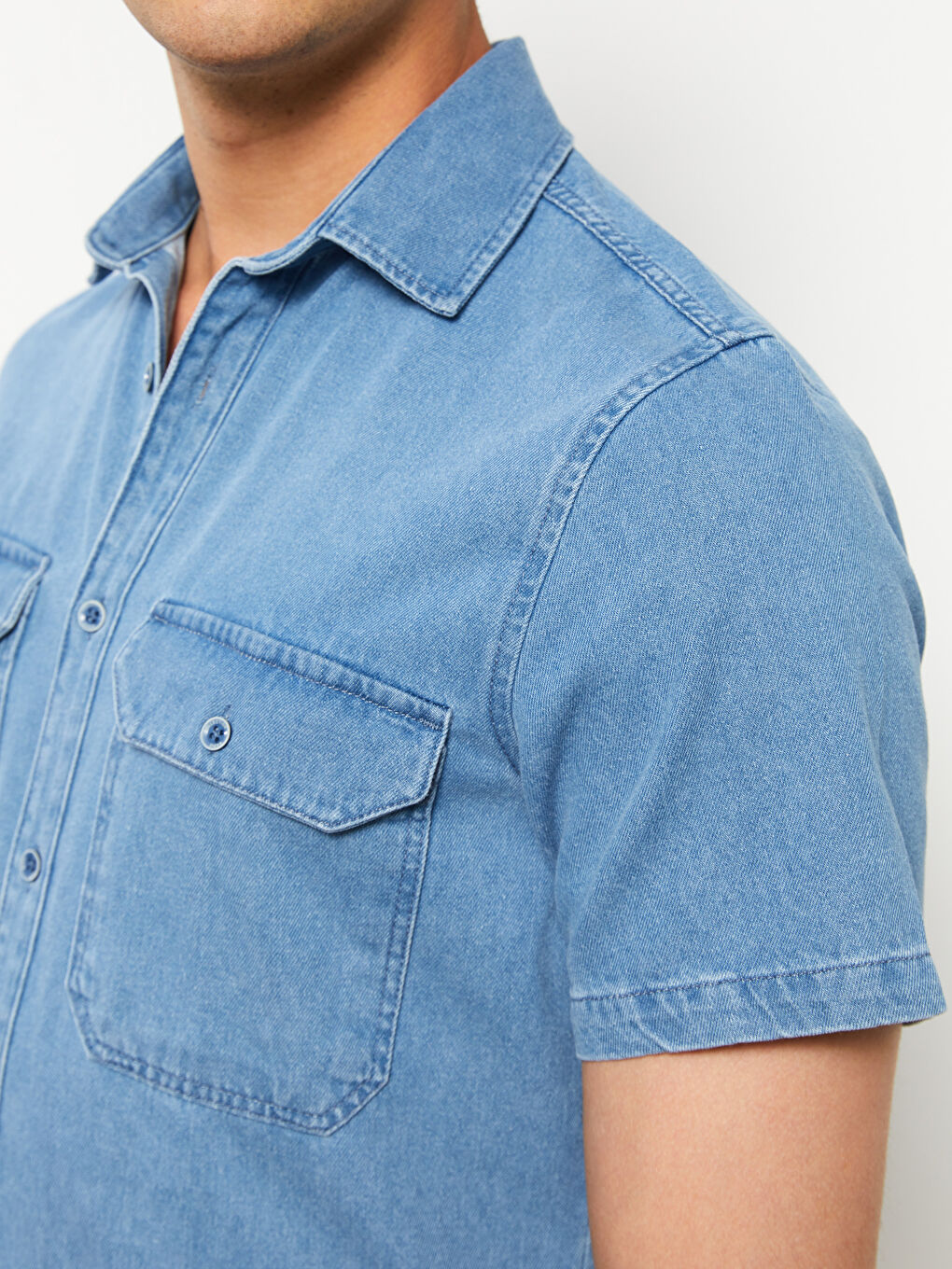 İndigo Regular Fit Kısa Kollu Erkek Jean Gömlek-3
