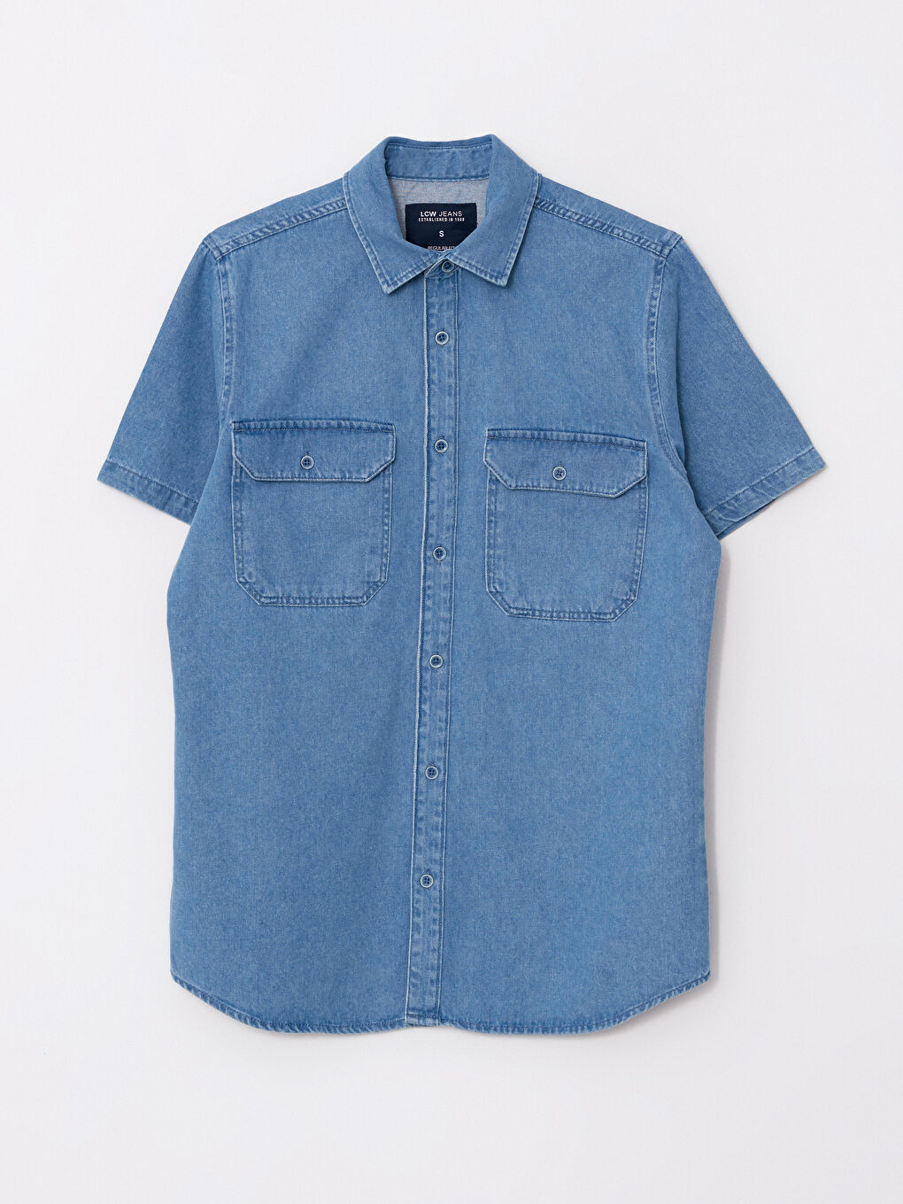 İndigo Regular Fit Kısa Kollu Erkek Jean Gömlek-5