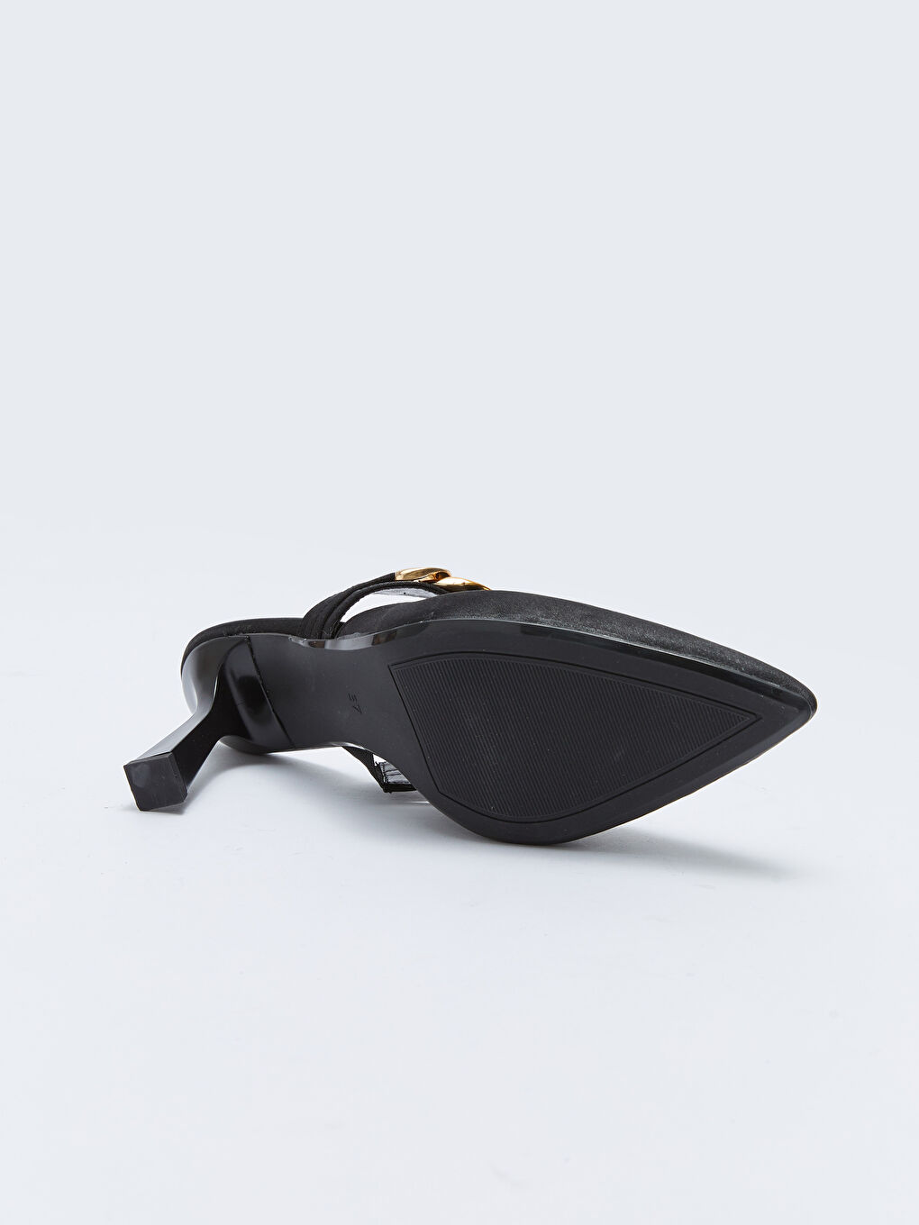 Siyah Zincir Detaylı Sivri Burun Kadın Topuklu Terlik-3