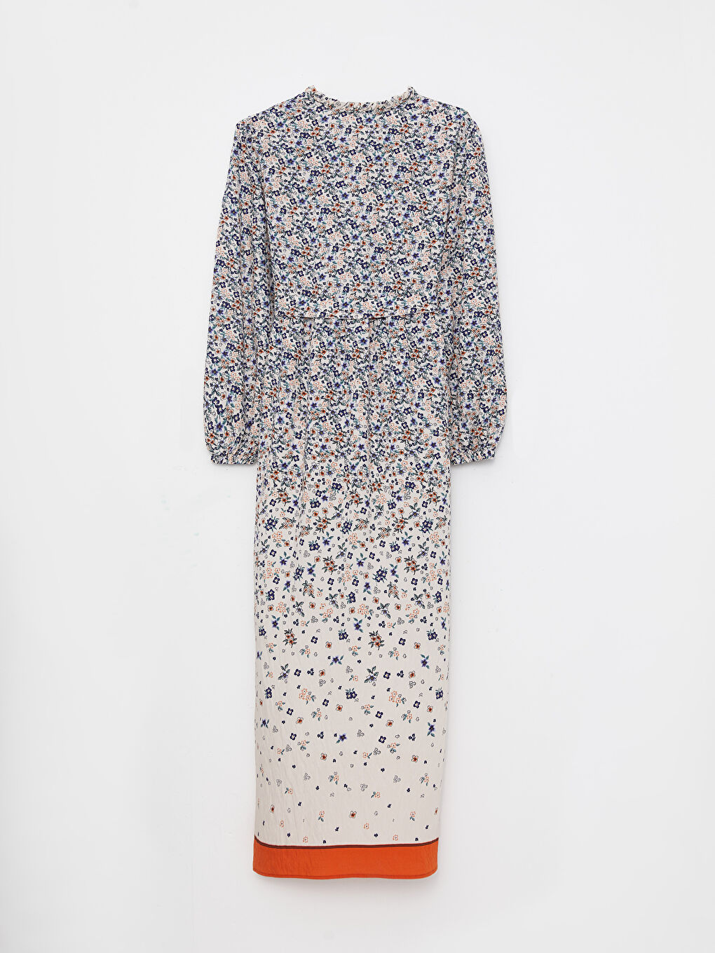 Ekru Bağlamalı Yaka Desenli Uzun Kollu Kadın Elbise-6