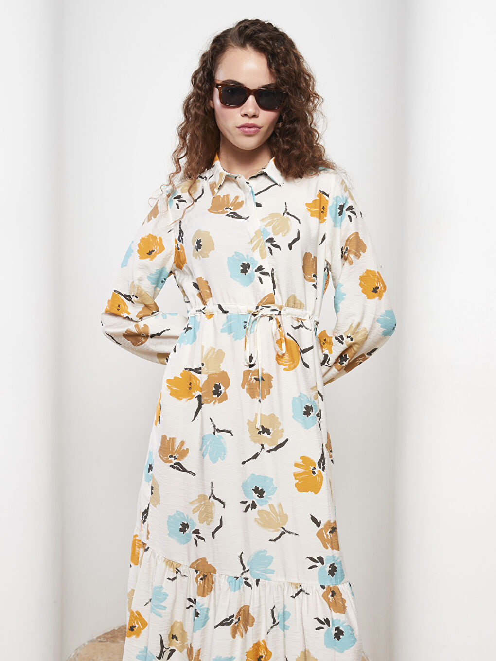 Shirt Neck Patterned Long Sleeve Women's Dress -S2N267Z8-LRA
