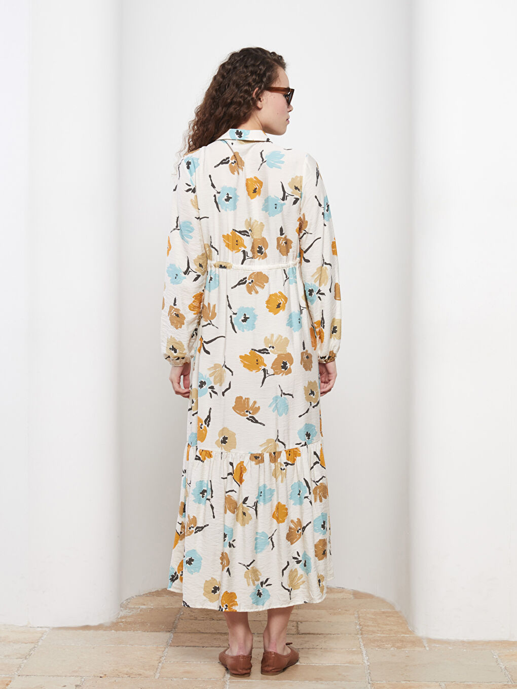 Shirt Neck Patterned Long Sleeve Women's Dress -S2N267Z8-LRA