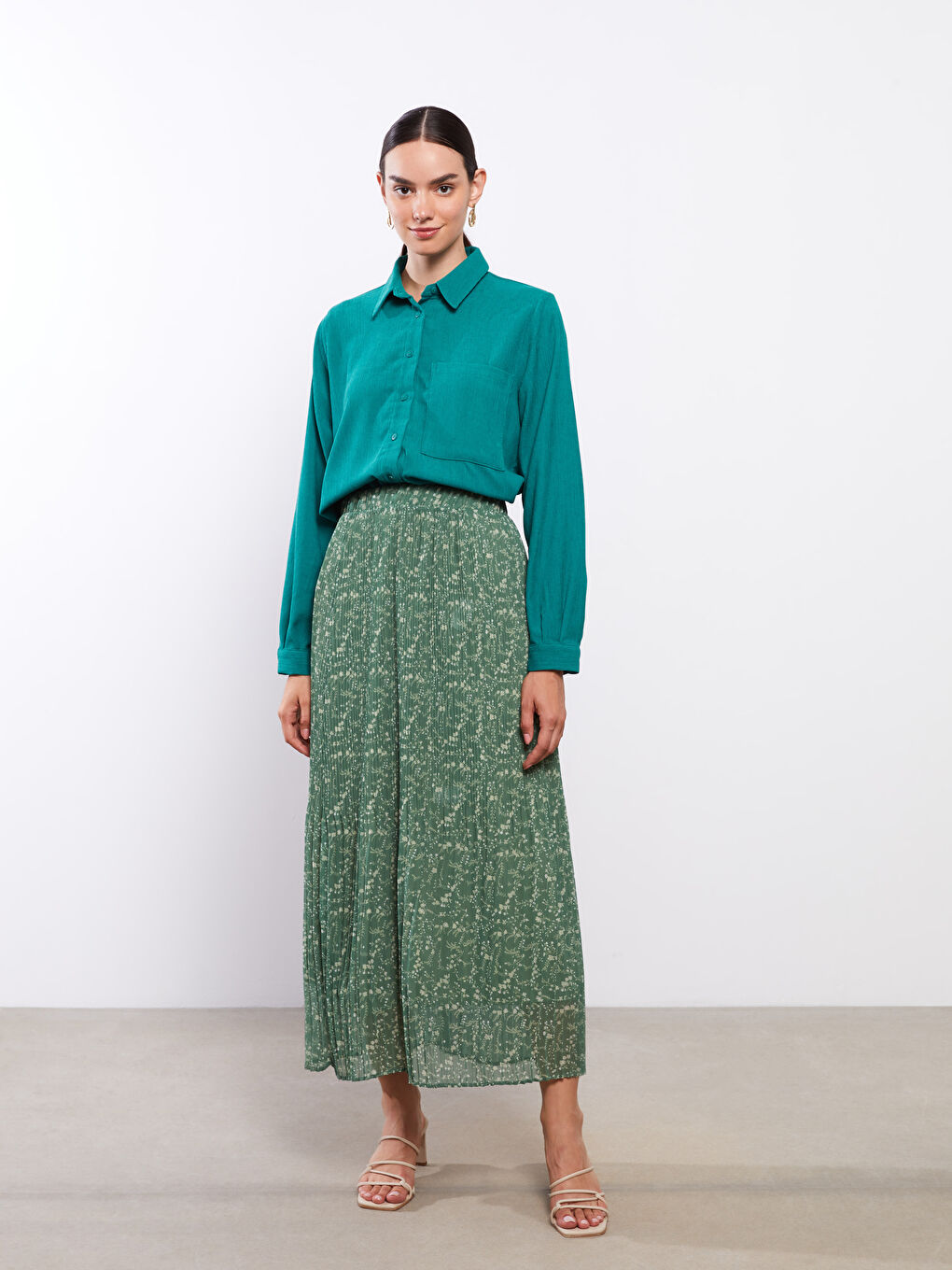 Elasticated Waist Patterned Pleated Women's Skirt -S2N268Z8-LRT
