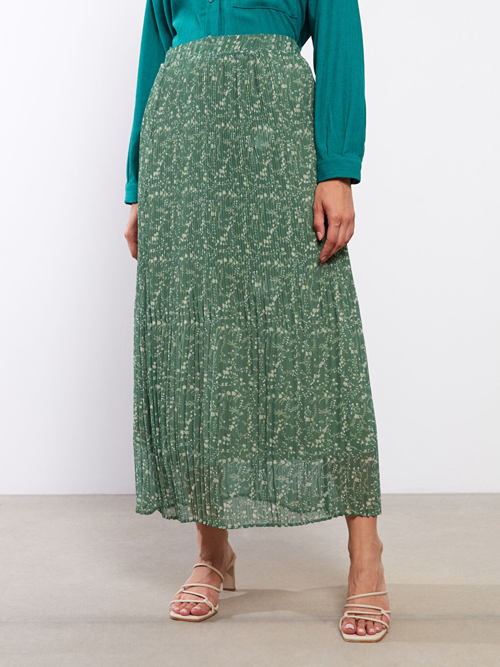 Elasticated Waist Patterned Pleated Women's Skirt -S2N268Z8-LRT