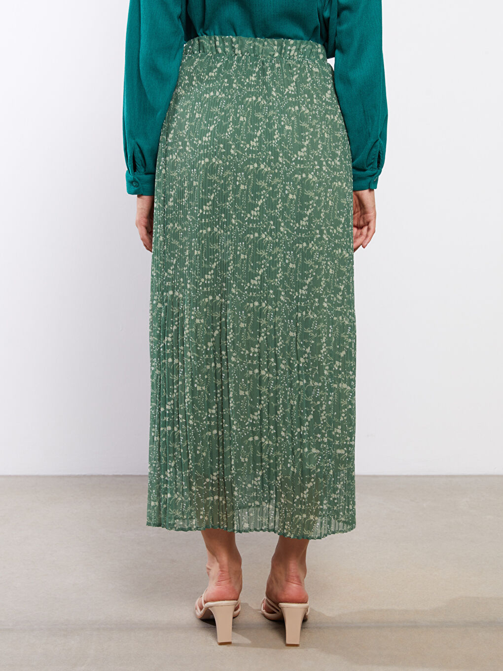 Elasticated Waist Patterned Pleated Women's Skirt -S2N268Z8-LRT