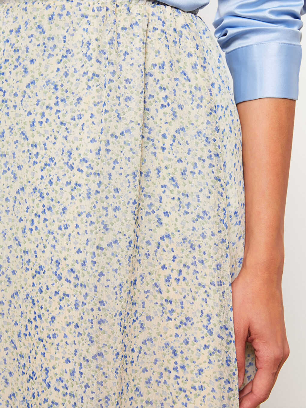 Ekru Beli Lastikli Desenli Astarlı Kadın Etek-2