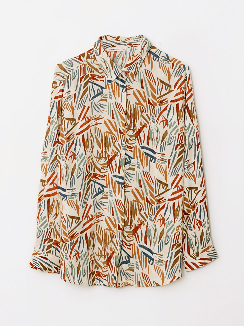 Karışık Önden Düğme Kapamalı Desenli Uzun Kollu Viskon Kadın Gömlek-5