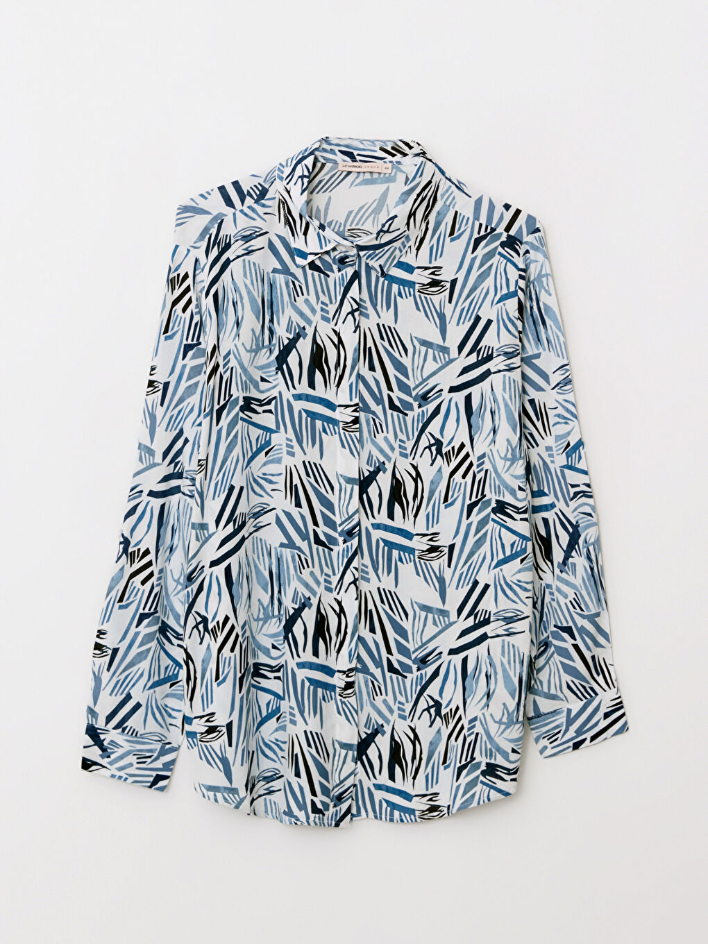 Mavi Önden Düğme Kapamalı Desenli Uzun Kollu Viskon Kadın Gömlek-5