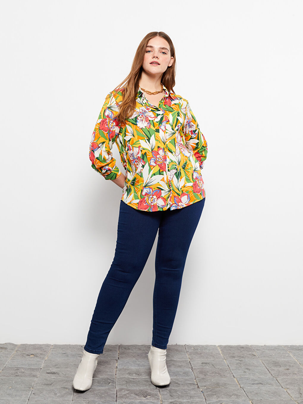 Front Button Closure Patterned Long Sleeve Viscose Women's Shirt-2