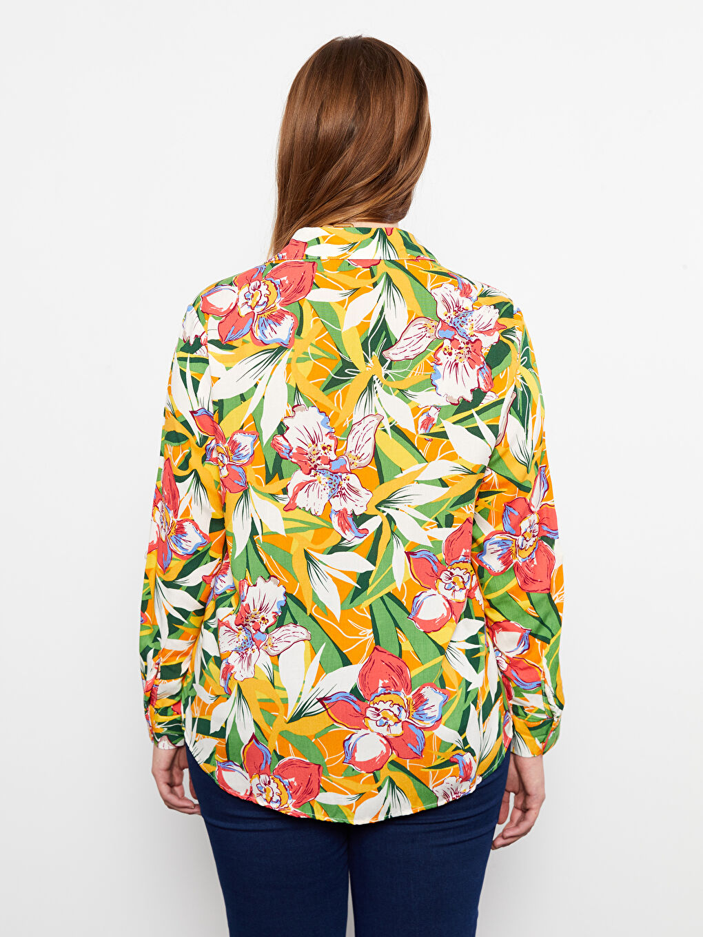 Front Button Closure Patterned Long Sleeve Viscose Women's Shirt-4