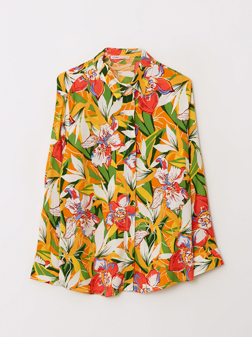 Front Button Closure Patterned Long Sleeve Viscose Women's Shirt-5