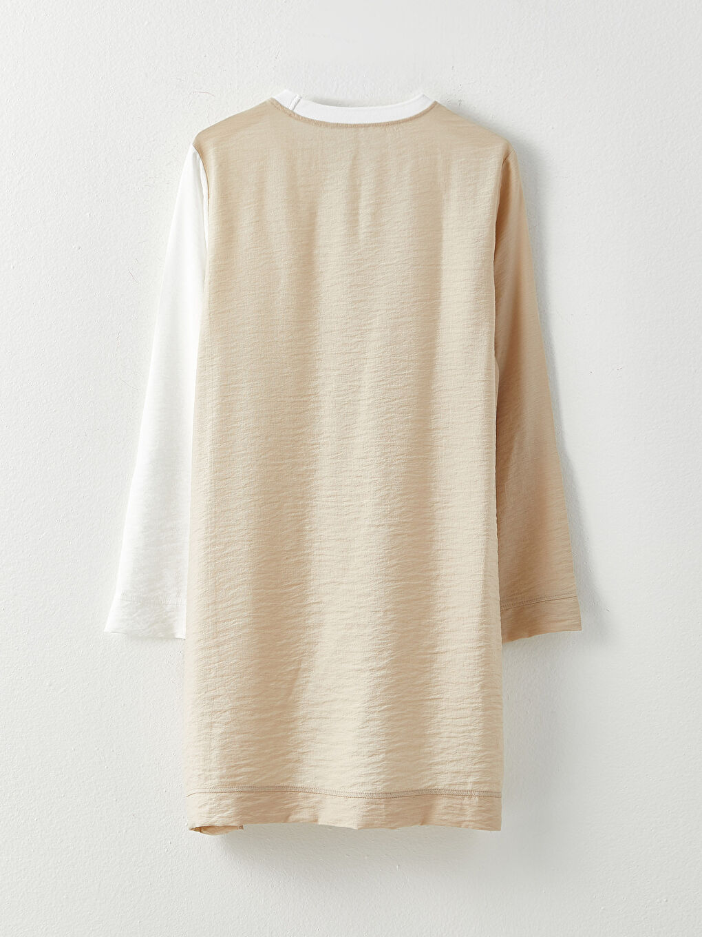 Ekru Bisiklet Yaka Renk Bloklu Uzun Kollu Kadın Tunik-6