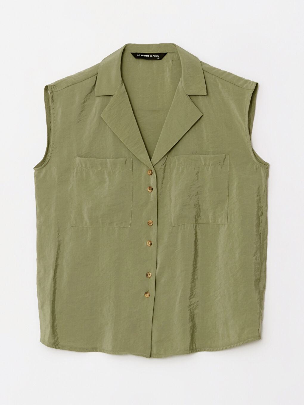 Yeşil Kadın Önden Düğme Kapamalı Düz Kolsuz Gömlek-5