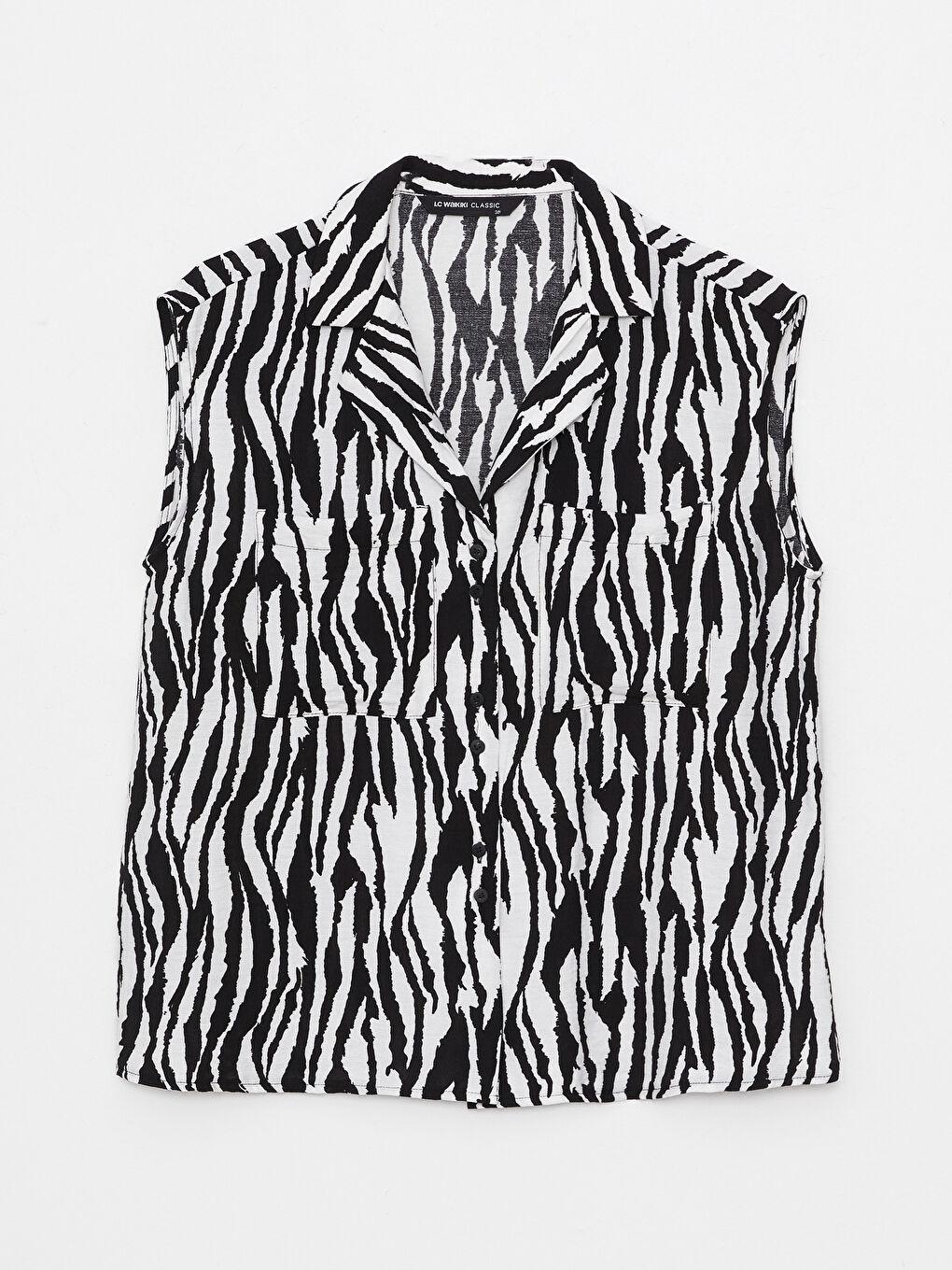 Siyah Önden Düğme Kapamalı Kolsuz Krinkle Kadın Gömlek-5