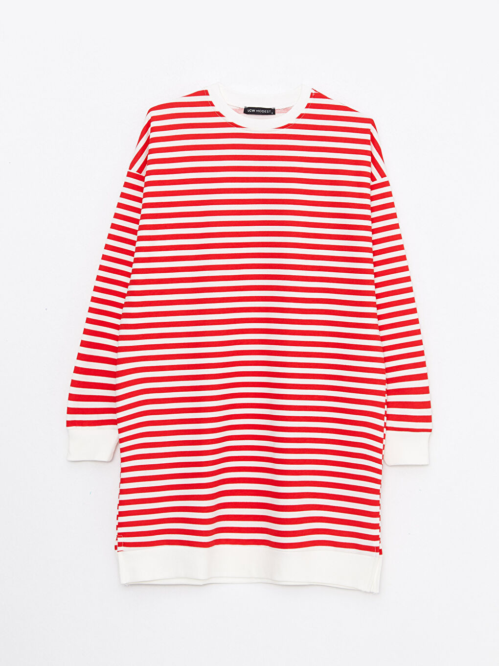 Kırmızı Çizgili Oversize Kadın Sweatshirt Tunik-5