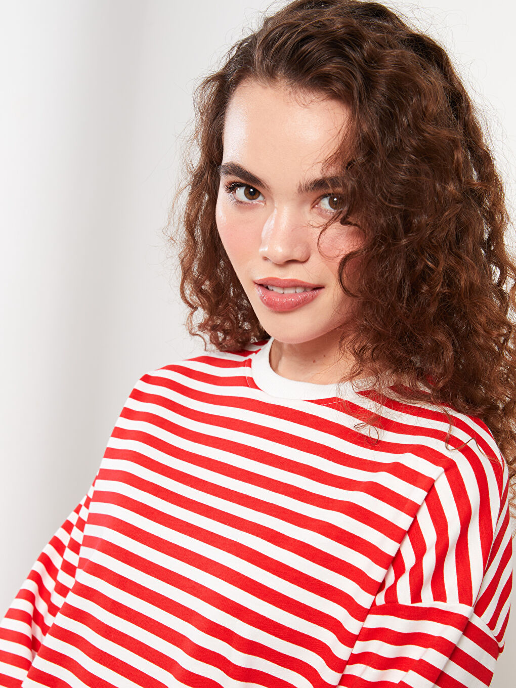 Kırmızı Çizgili Oversize Kadın Sweatshirt Tunik-2