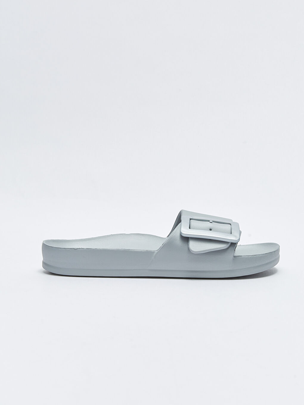 Gri Tek Bantlı Toka Detaylı Kadın Terlik-1