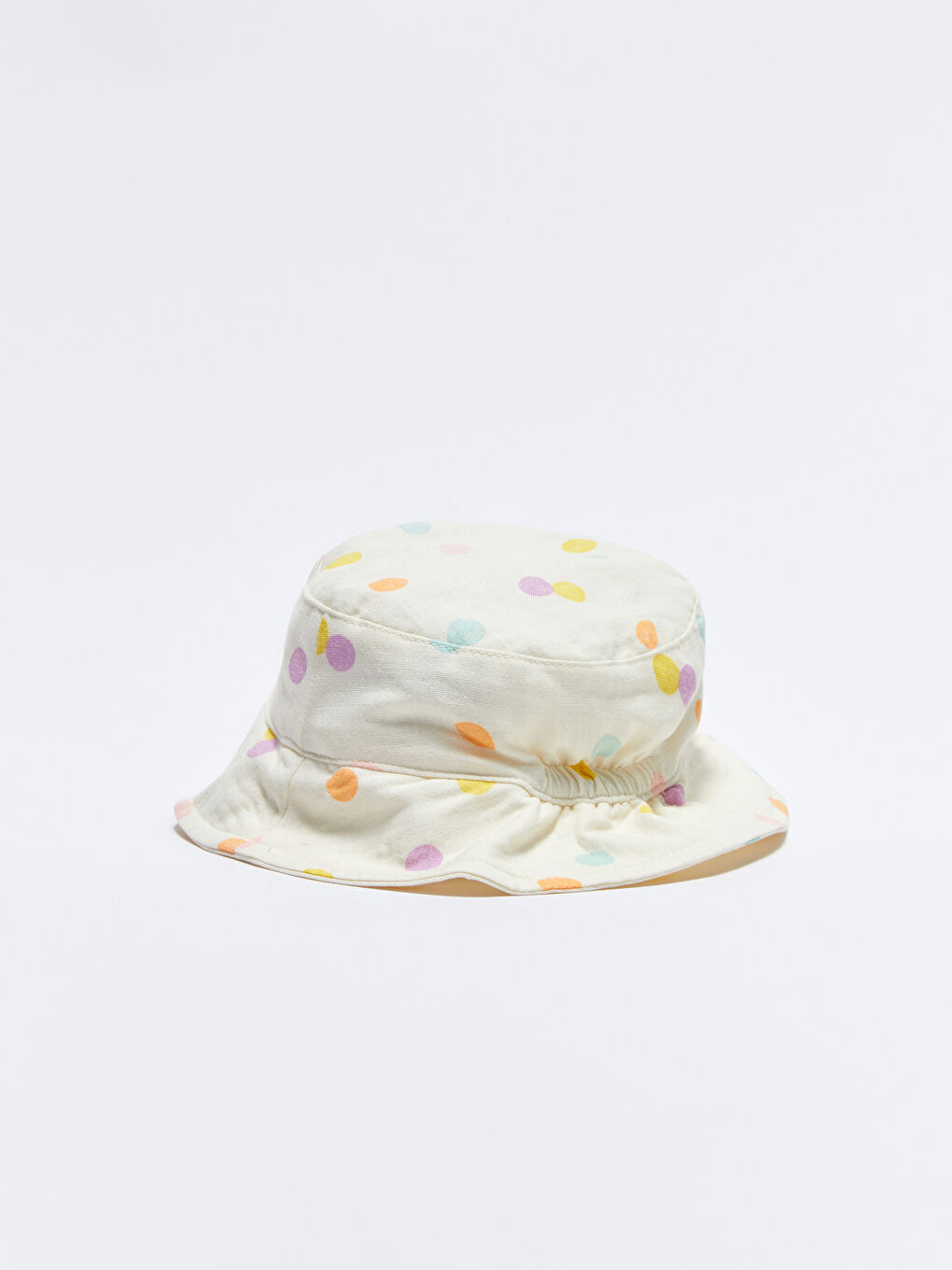 Ekru Puantiye Desenli Kız Bebek Şapka-1