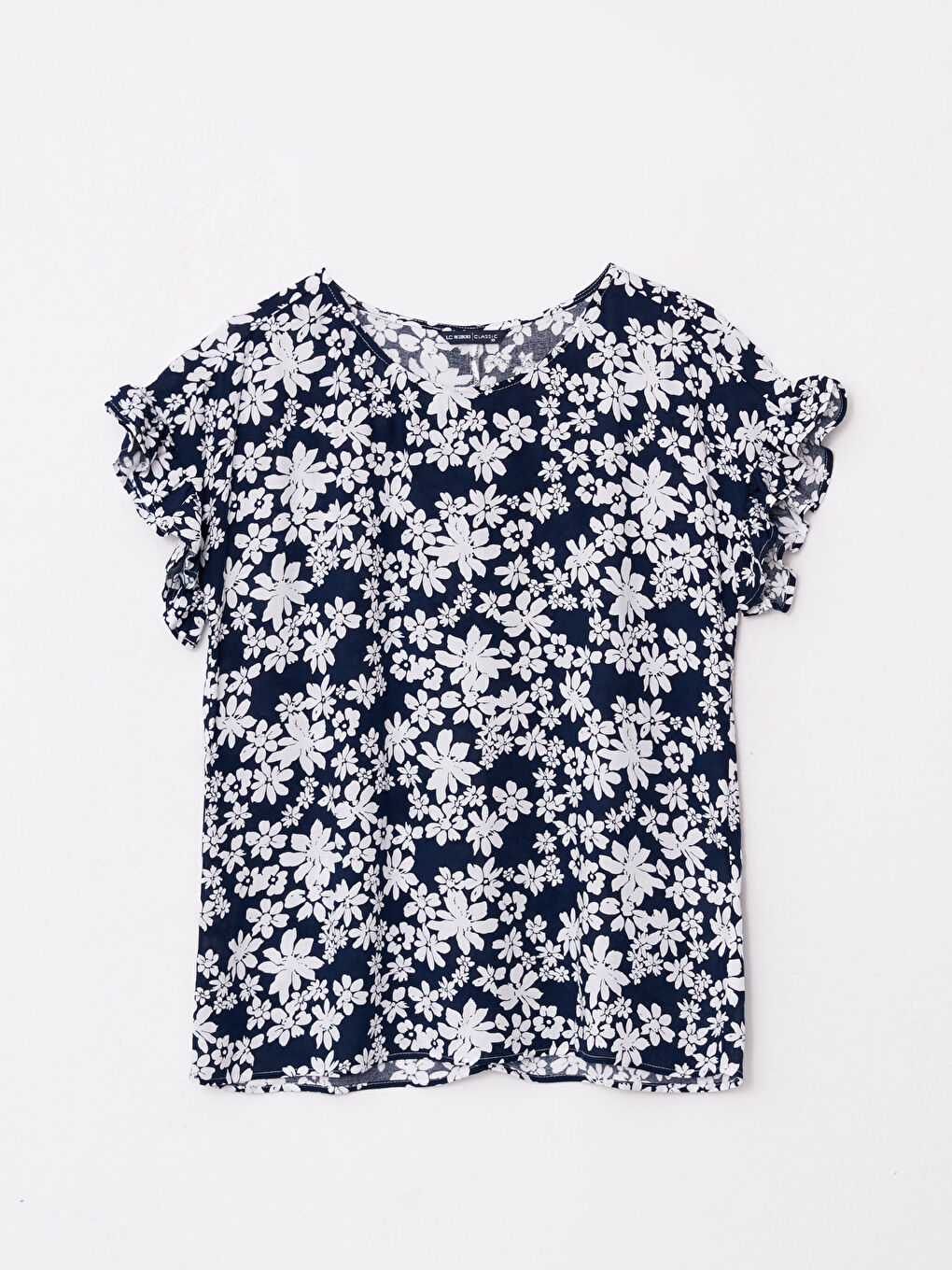 Crew Neck Floral Short Sleeve Viscose Women's Blouse-5
