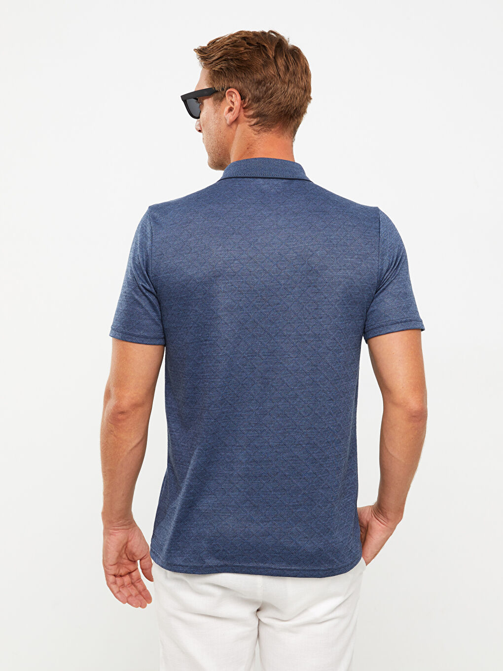 Mavi Polo Yaka Kısa Kollu Desenli Pike Erkek Tişört-4