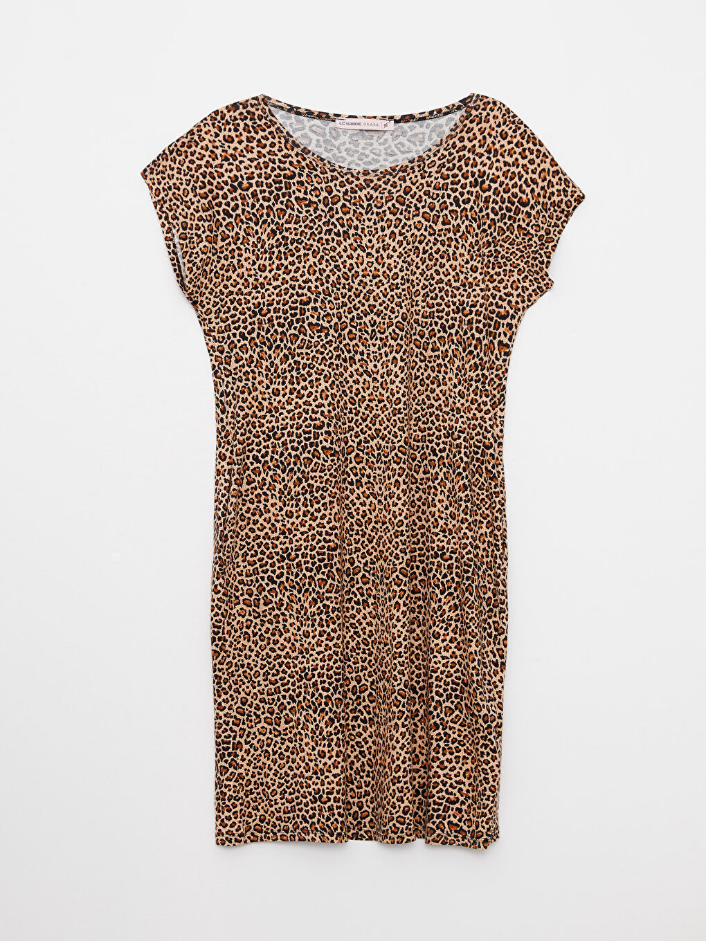 Kahverengi Bisiklet Yaka Desenli Kısa Kollu Kadın Elbise-5