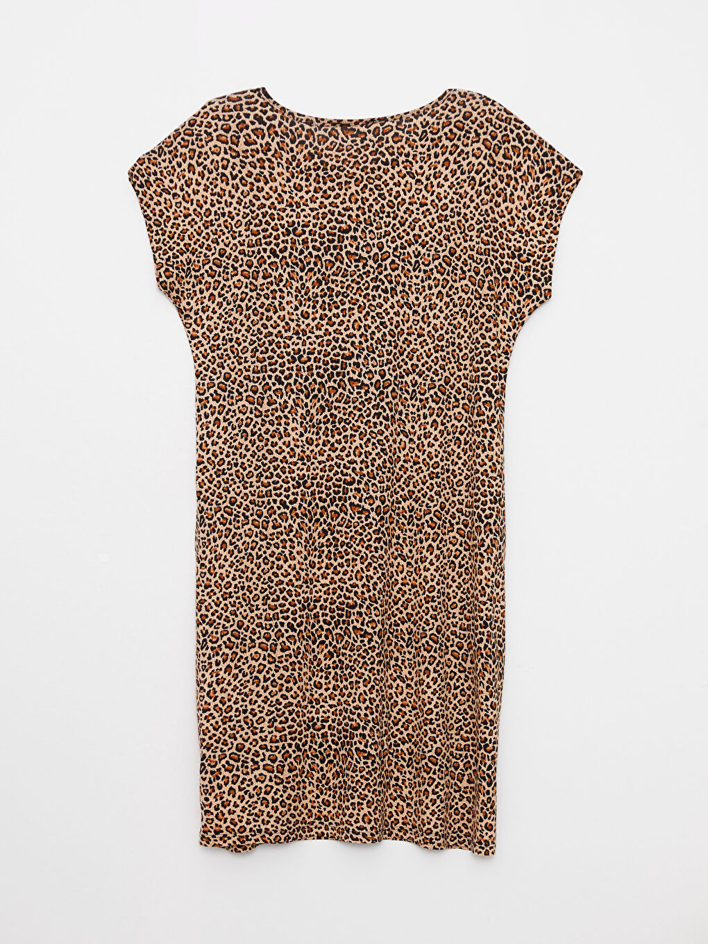 Kahverengi Bisiklet Yaka Desenli Kısa Kollu Kadın Elbise-6