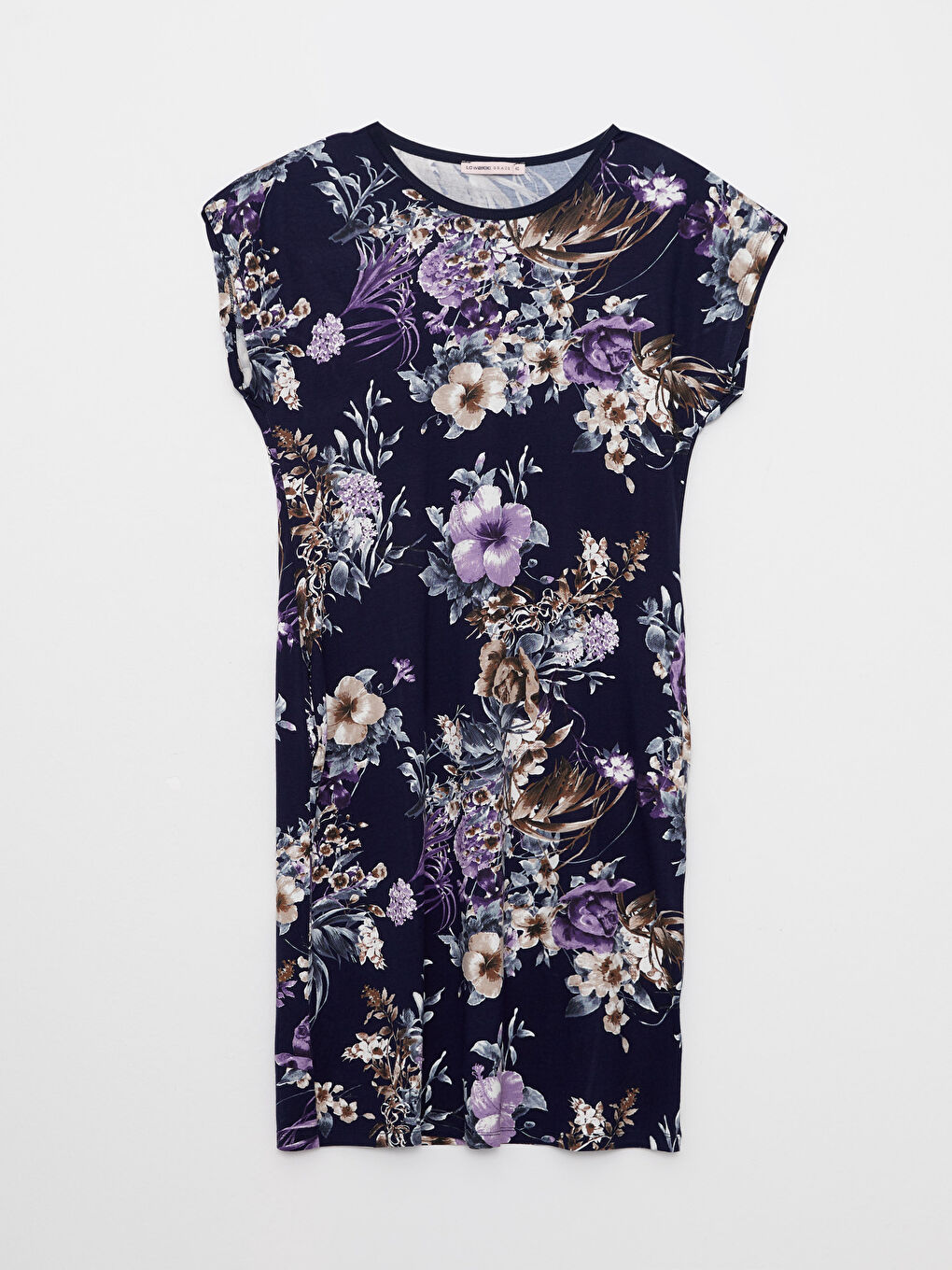 Mor Bisiklet Yaka Desenli Kısa Kollu Kadın Elbise-5