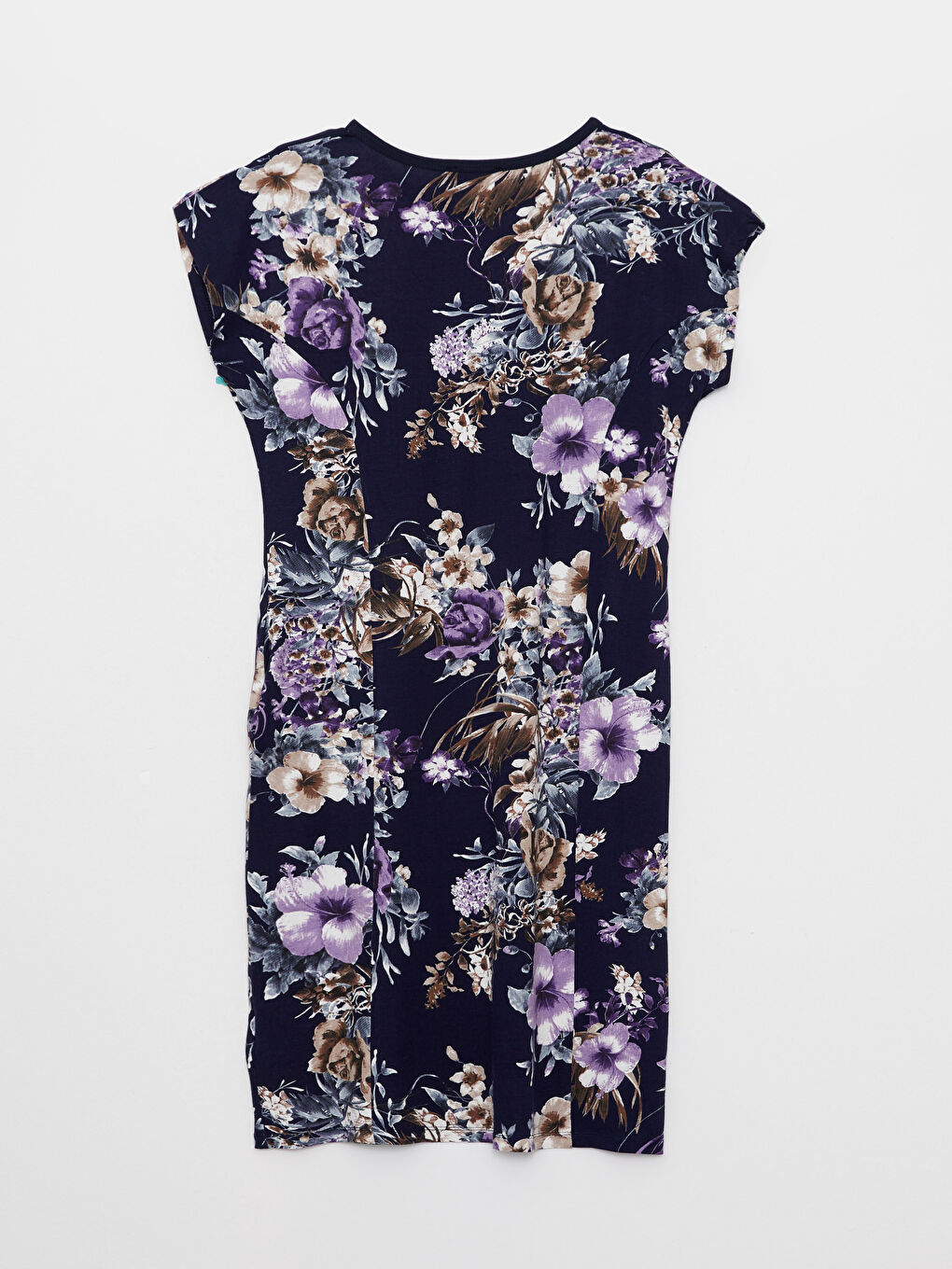 Mor Bisiklet Yaka Desenli Kısa Kollu Kadın Elbise-6