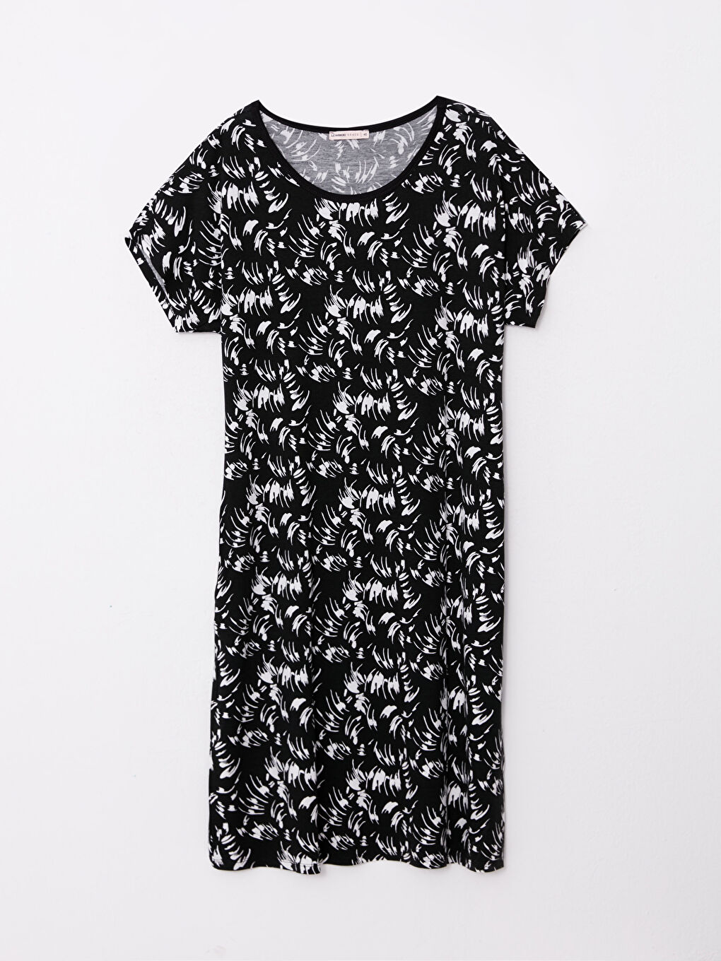 Ekru Bisiklet Yaka Desenli Kısa Kollu Kadın Elbise-5