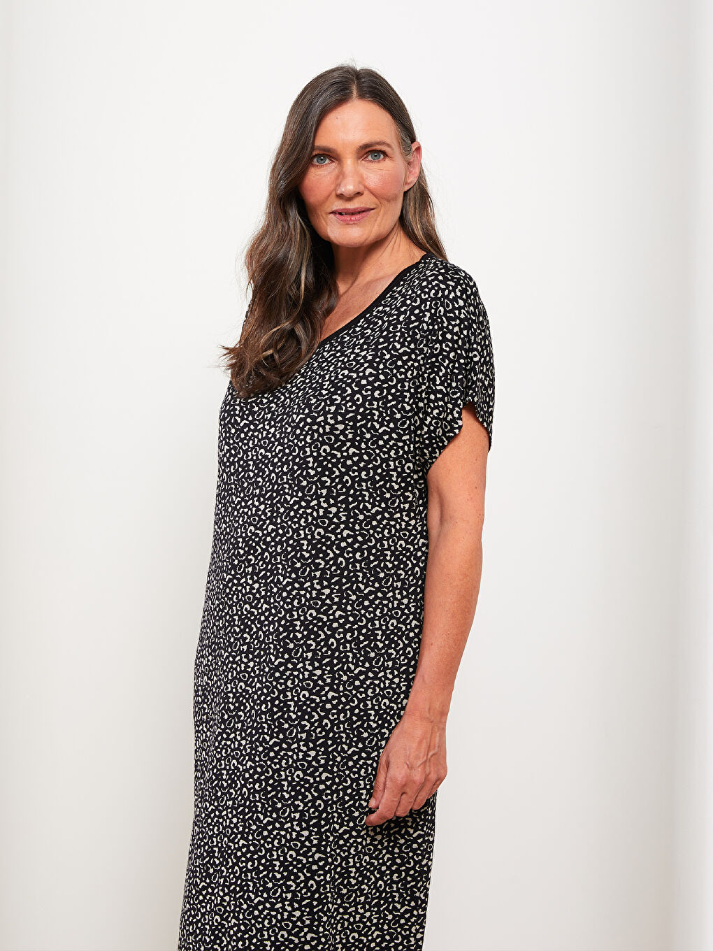 Crew Neck Patterned Short Sleeve Women's Dress -S2N329Z8-LQA